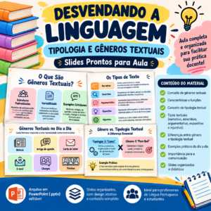 Desvendando a Linguagem — Tipologia e Gêneros Textuais | Slides Prontos para Aula